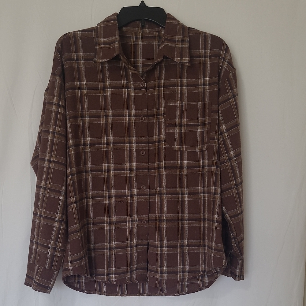 Brown Plaid Button-Up Shirt